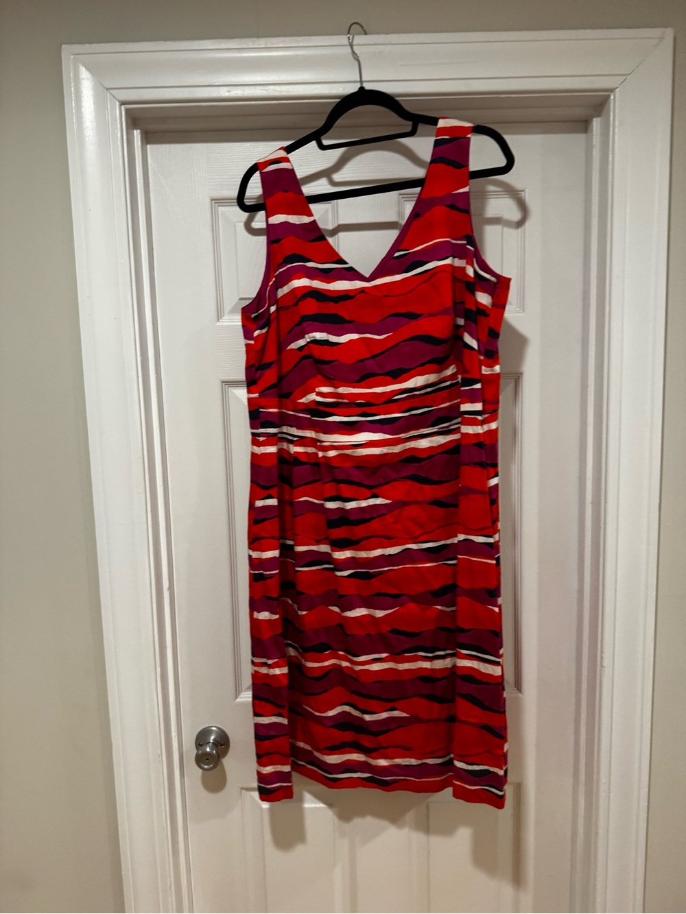 Anne Klein Red, Pink & White Striped Midi Dress